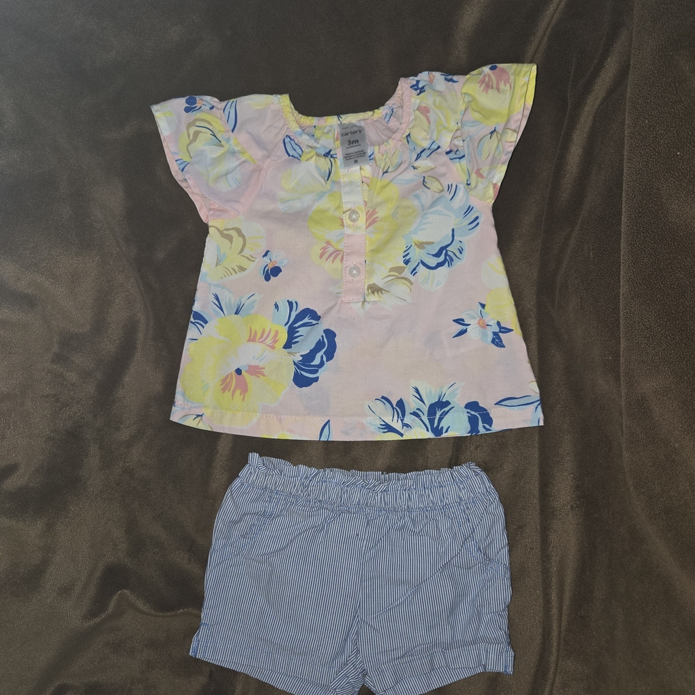 Carter's Floral Top and Striped Shorts Set